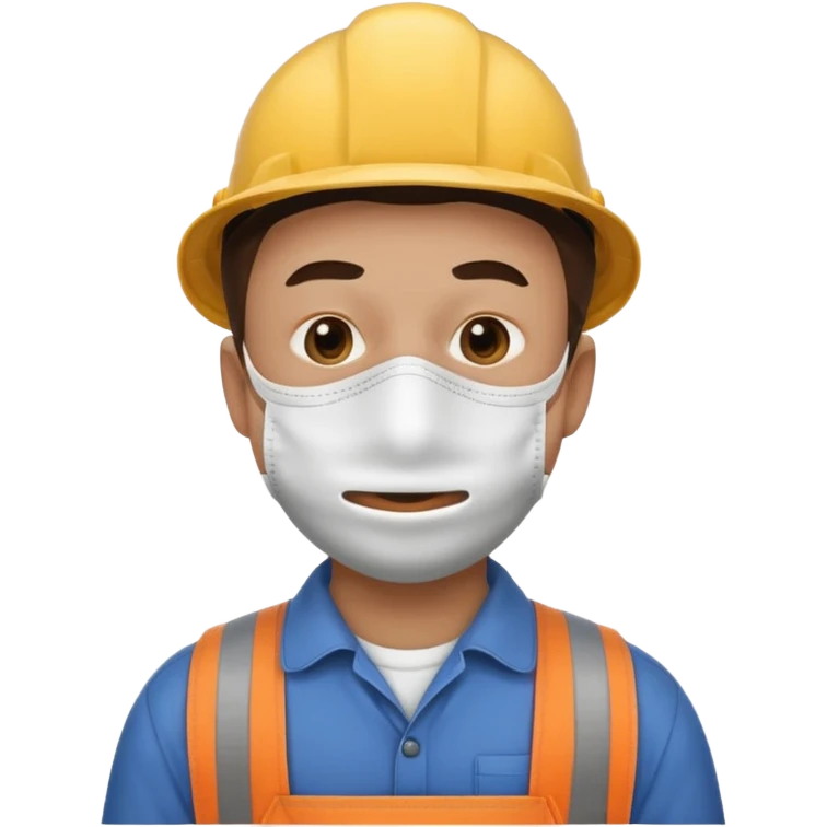 남자사람이 입에 뚫리지않은 마스크 쓰고있고, 작업복을 입고있는 이모지 emoji