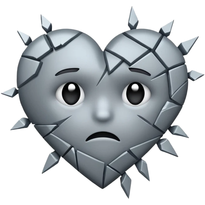 A broken heart emoji, fractured into sharp, jagged pieces, with a sense of sadness and loss emoji