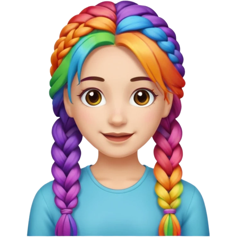 Woman with braided rainbow hair, happy — long braids  emoji