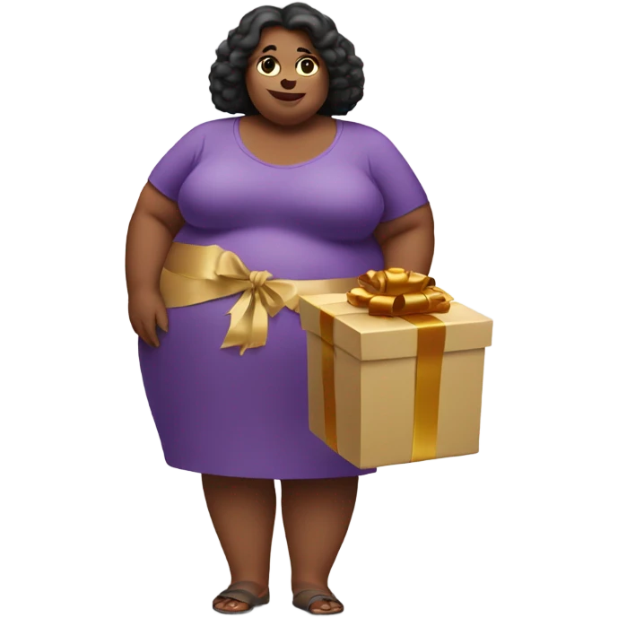 fat woman holding a gift in her hands emoji