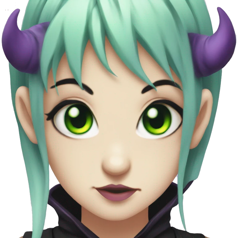 Gothic succubus girl with green eyes anime style  purple hair cutie face  emoji