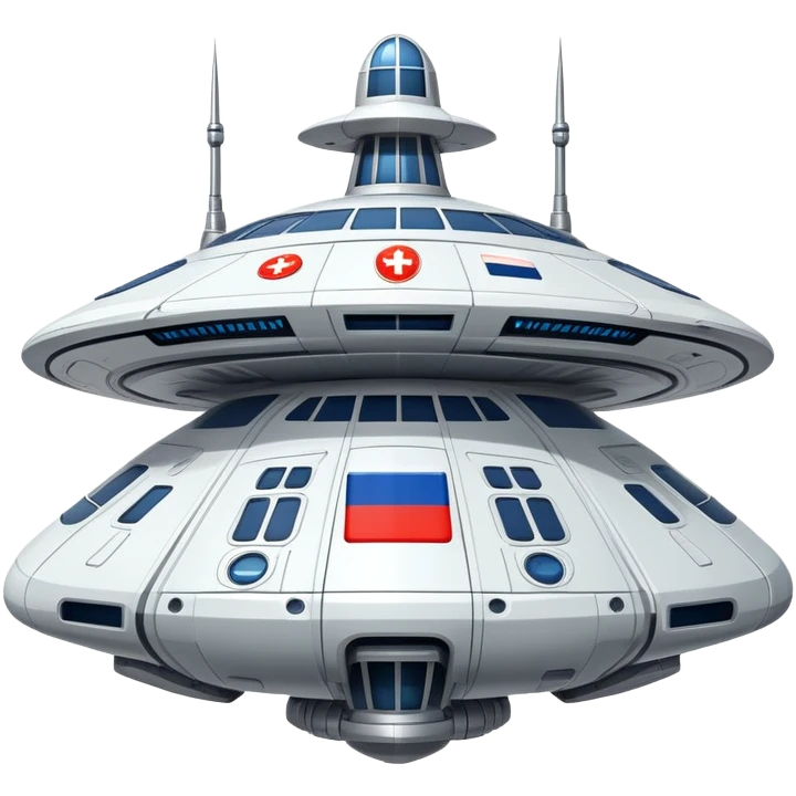Sci-fi Russian mothership with flag colors incorporated in design emoji