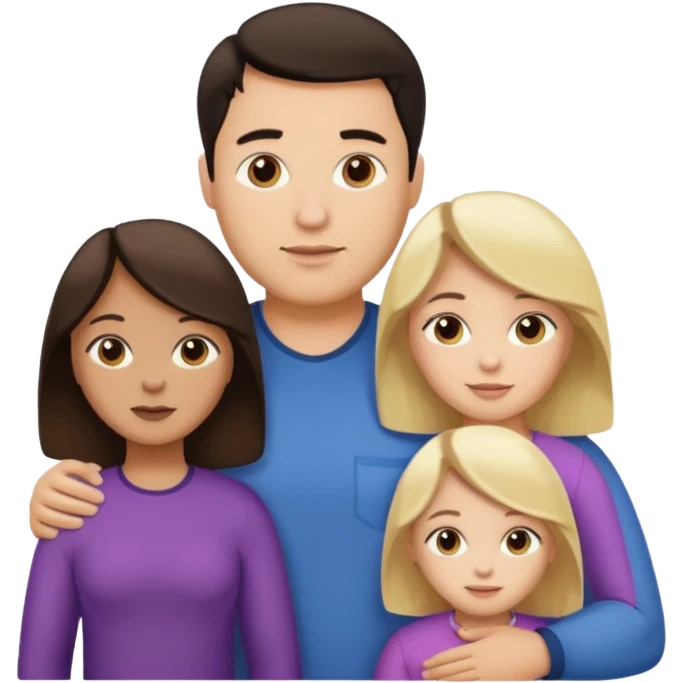 Familia de 4 personas : Hombre gordito pelo oscuro, Mujer pelo cafe, hija 1 pelo mono , hija 2 pelo oscuro. emoji