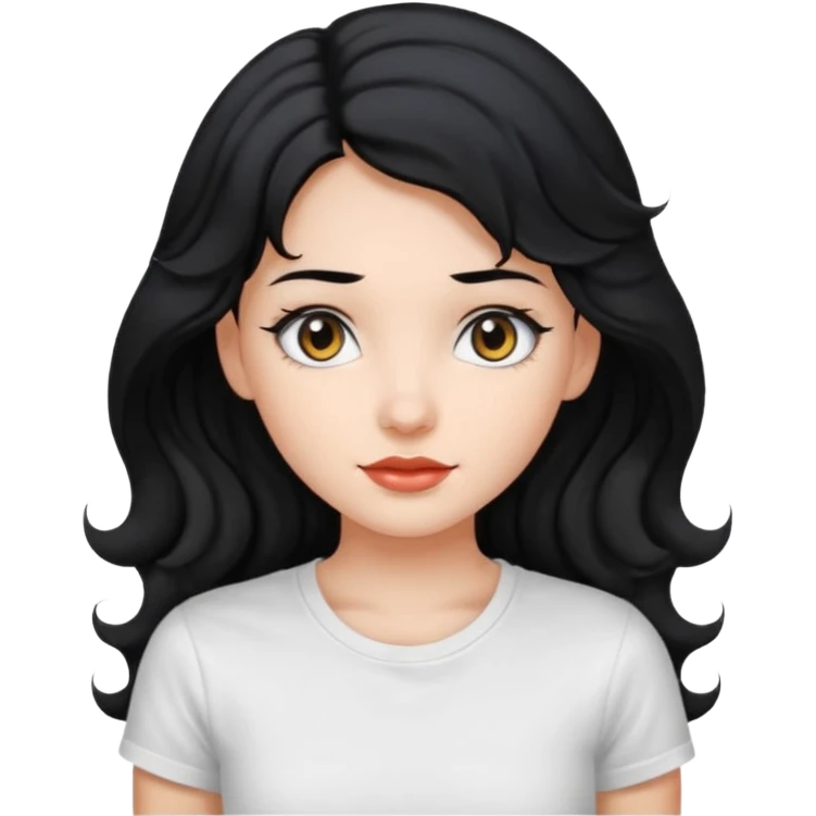 Beautiful girl,Black hair,wavy hair long hair,Black eyes, white T-shirt emoji
