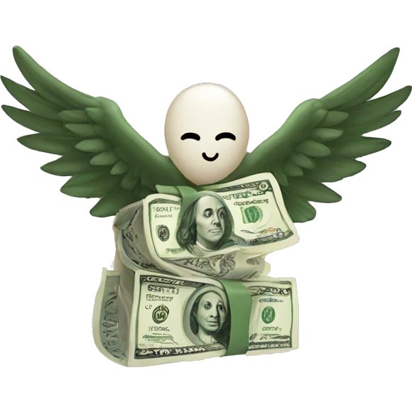 A bundle of dollars with wings emoji
