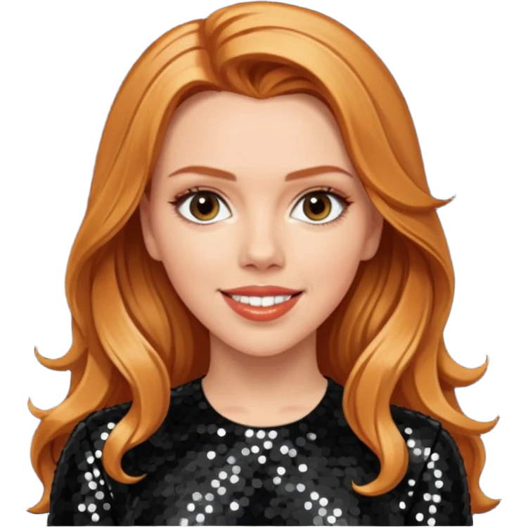 Scarlett Johansson with long reddish blonde hair, black sequin outfit emoji