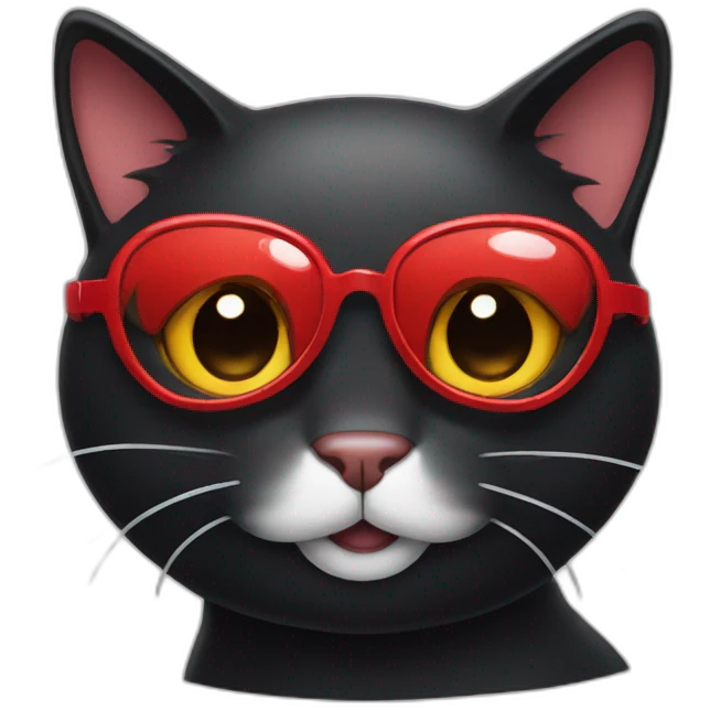 black cat wearing red with and a gogle with smiling face emoji