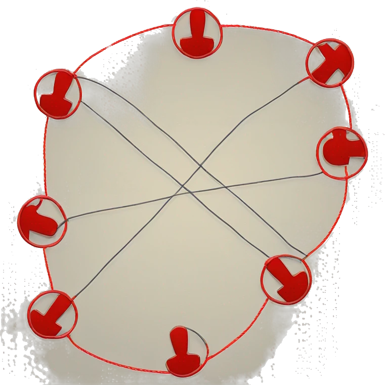 a conspiracy board with red string connecting warning signs emoji