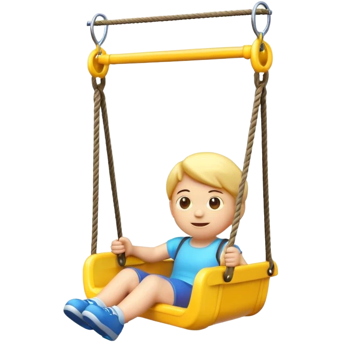 iOS-style 3D emoji: a colorful plastic child swing with a safety bar in front, hanging from two ropes, glossy surface and soft shadows emoji