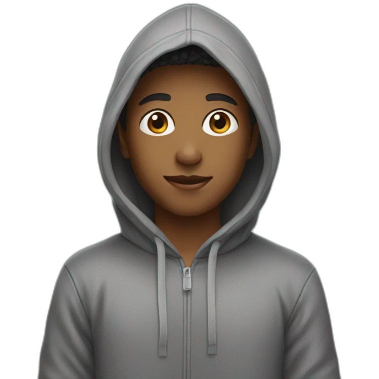 A boy wore hoodie where printed as ajee emoji