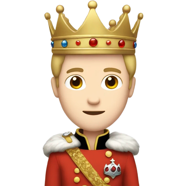 a prince with crown in his head, pale skin, brown short hair, and use red coat emoji