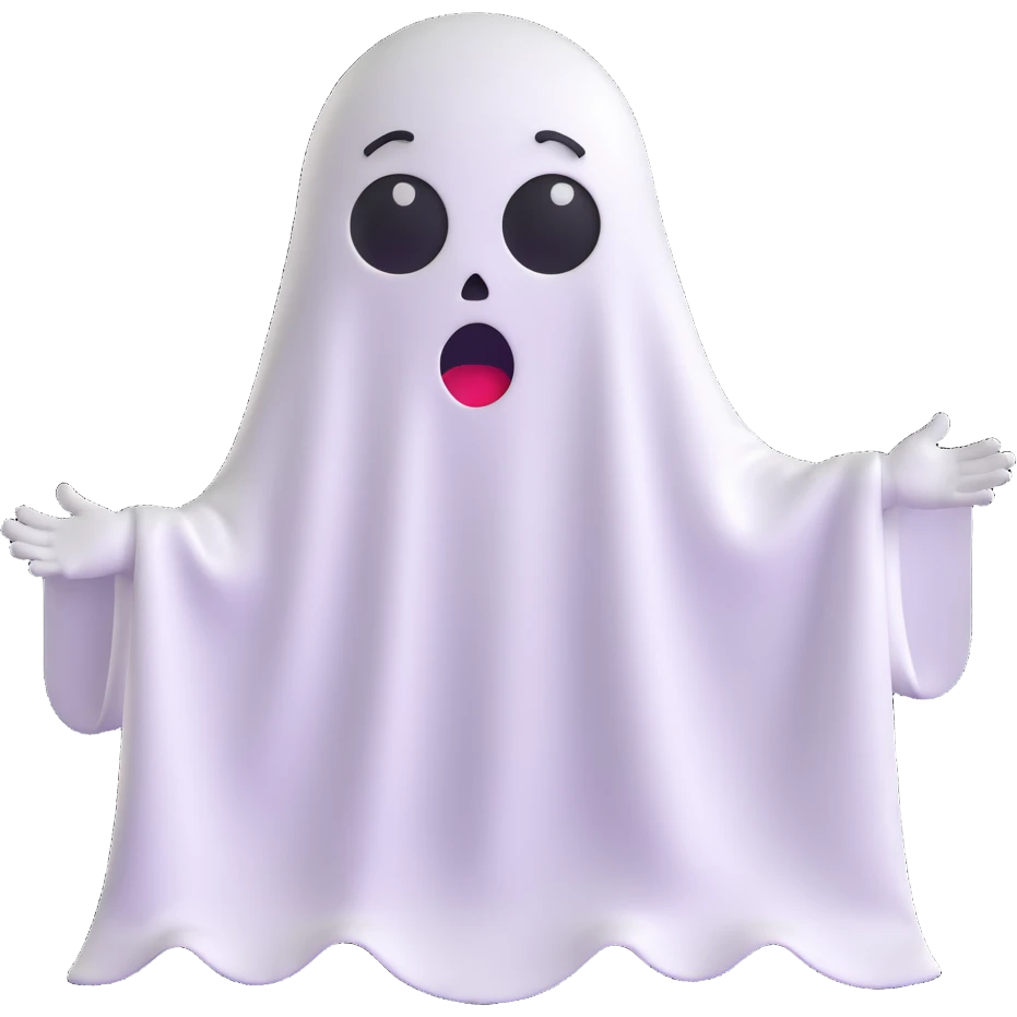 emoji dressed as a ghost with a sheet, showing fear, trembling, big eyes emoji
