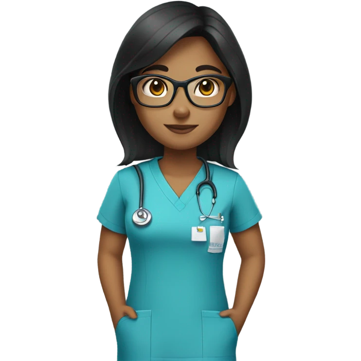 straight black haired light tan girl with glasses in scrubs emoji