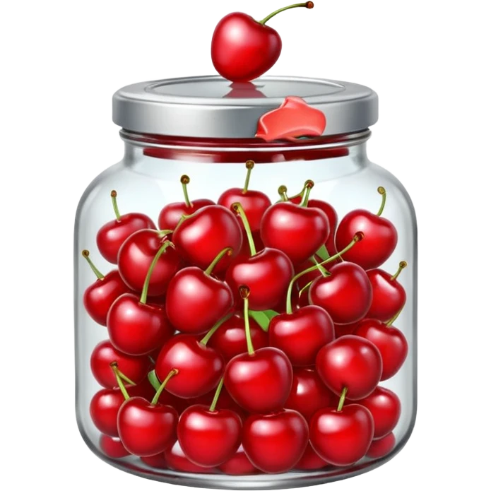 Realistic glass jar with silver metallic lid filled with maraschino cherries inside of it. emoji