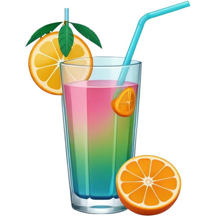 tropical greeni pink and blue mimosa with straw and orange on the side of the top emoji