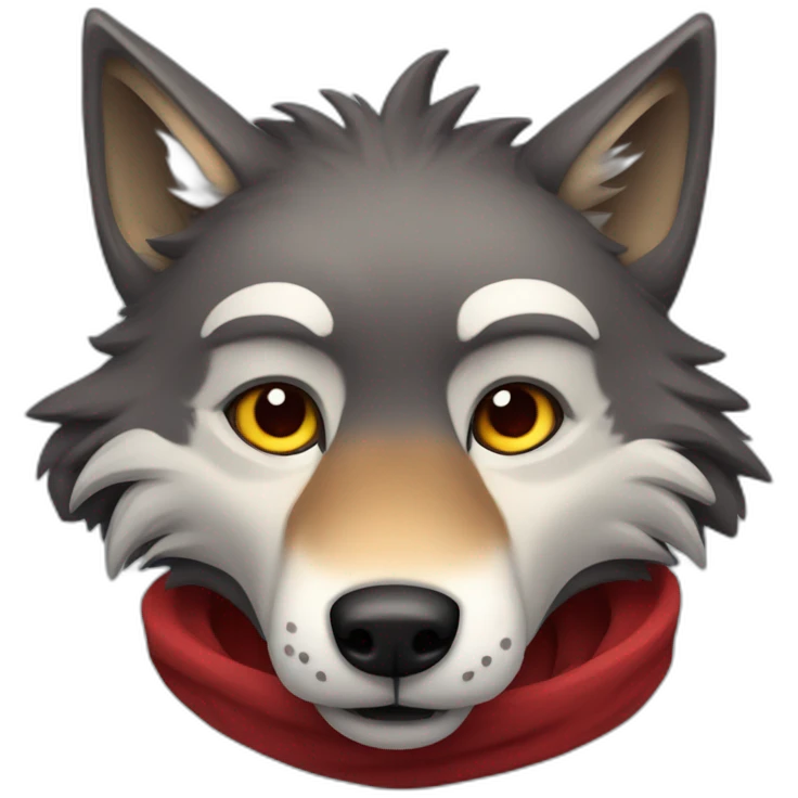 a full body furry anthropomorphic dark grey and red wolf with only fur saying hello emoji