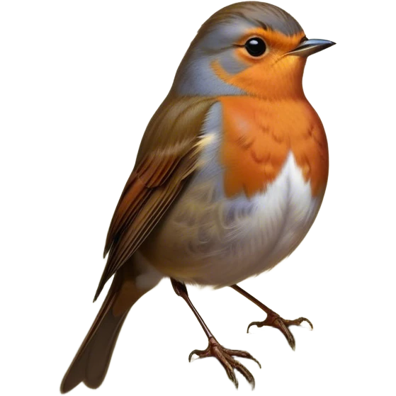 Cinematic Noble Robin Portrait Emoji, Poised and dignified, with a delicate, rounded build, a soft rust-red breast, gentle inquisitive eyes, and a small, refined beak, Simplified yet sharp and sophisticated features, highly detailed, glowing with a soft, warm glow, high shine, intelligent and graceful, stylized with an air of woodland charm, focused and attentive, soft glowing outline, capturing the essence of a watchful and confident robin that appears ready to flutter out of the screen with effortless authority! emoji