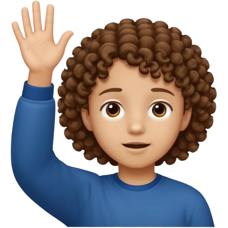 A kid with curly hair with both hands facing up saying 67 emoji