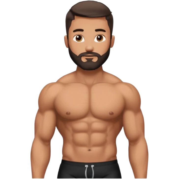 Bodybuilder male with stubble beard and low fade haircuts, shirtless, wear black brief box emoji