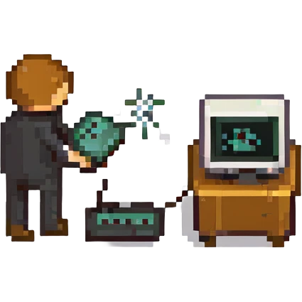 Stick figure throwing a tiny computer emoji