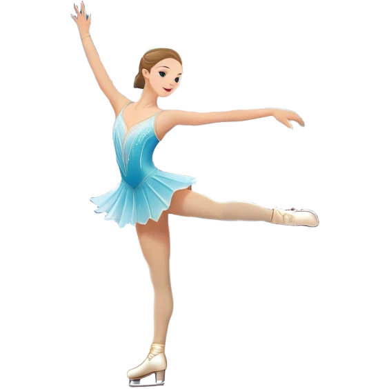 An colorful icon featuring a graceful figure skater performing a spin on the ice. The background includes a grand ice rink palace with shining spotlights and cheering spectators in the stands. Transparent background highlights the elegance and artistry of figure skating emoji