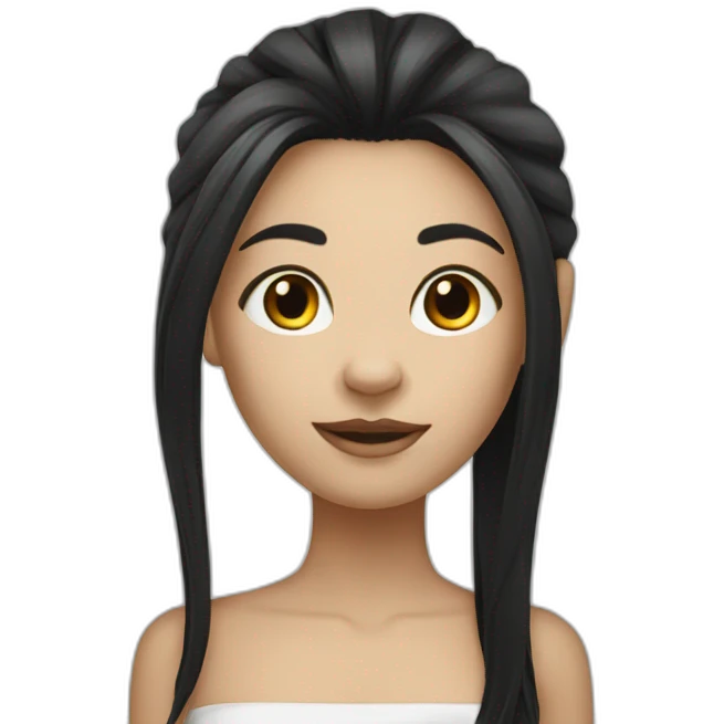 White skin Girl with straight black hairs and big lion emoji