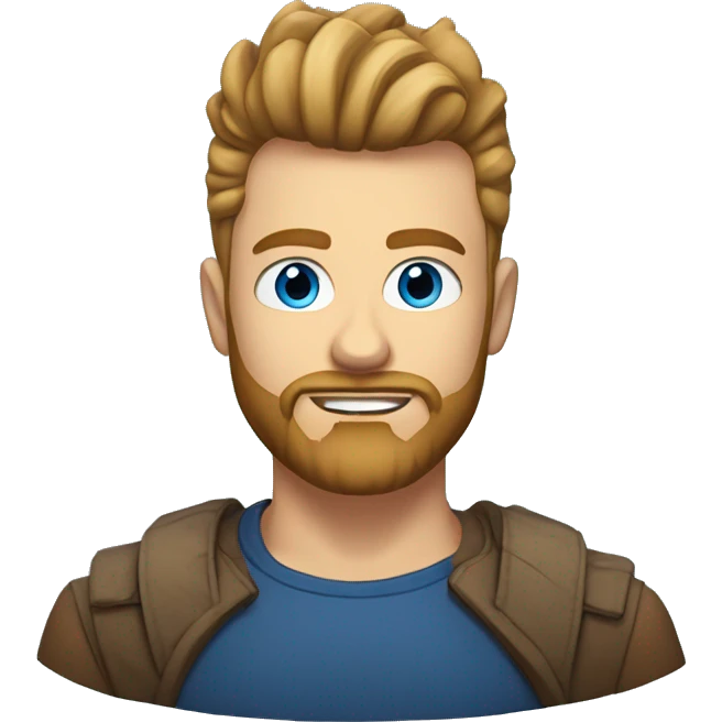 Man with Sandy brown faux hawk, beard, small blue eyes, oval face, straight eye brows  emoji