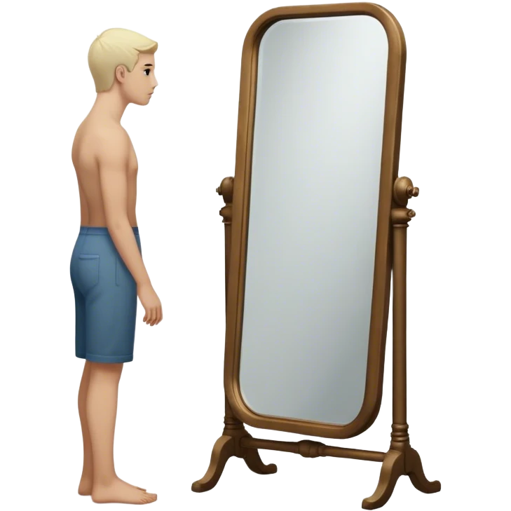 A person looks into a mirror, but instead of their own face, they see a larger figure watching them—distant, imposing, and unreadable. As they step back, the reflection fades, revealing only themselves. They turn away, realizing the power was never in the reflection but in walking away. emoji