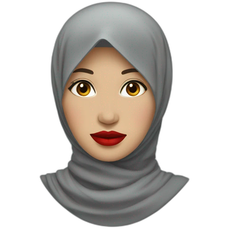 Indonesian women wearing grey hijab with red lipstick emoji