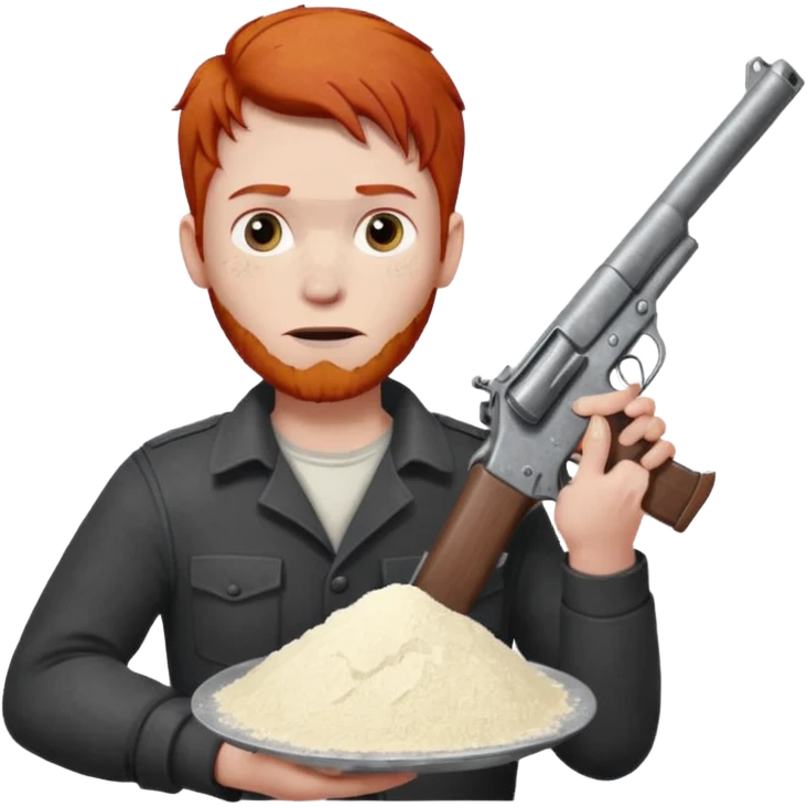 dirty redhead man with gun and pile of flour emoji