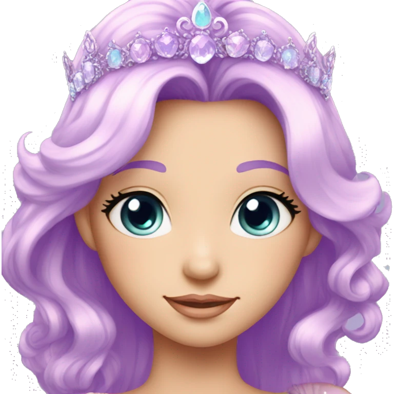 Gorgeous pastel Lady with magical purple-shiny-crystal-hair and tiara and necklace aesthetic emoji