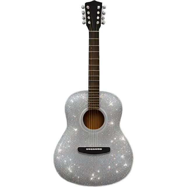 Realistic silver acoustic guitar with sparkly shiny glitter and diamonds on it. emoji