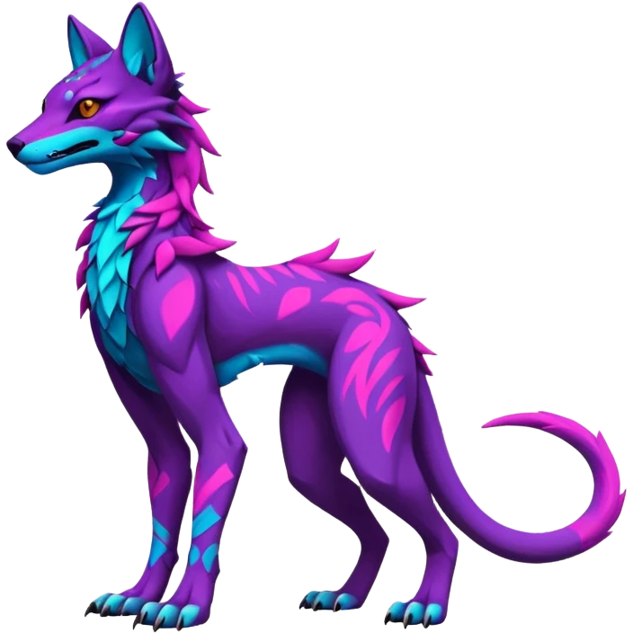 Neon-colored fantasy feline-vernid-sergal-protogen-primagen-fursona animal creature full body with intricate markings  emoji