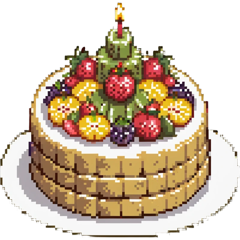 dangao Chinese birthday cake with fruit toppings emoji