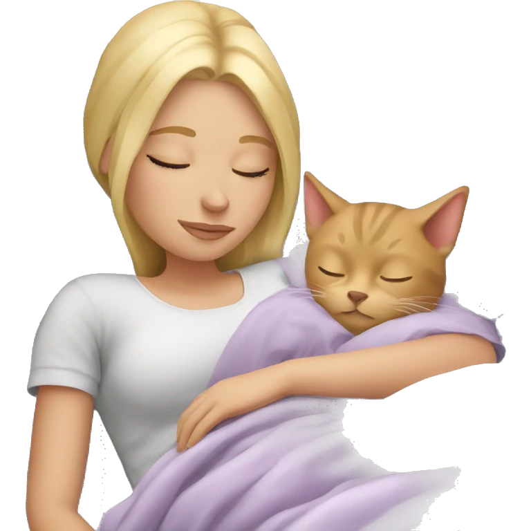 Blonde girl sleep with cat emoji
