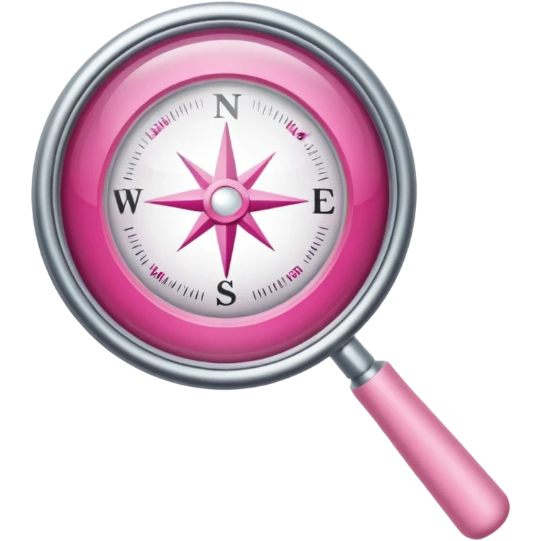 mix light pink dark pink and white girly internet compass logo with a small magnifying glass at the bottom emoji