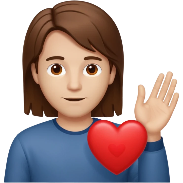 A white man with medium long brown hair holding out a heart emoji