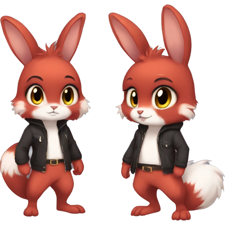 Anthro Sona Cool Edgy Fakemon Full Body Red Rabbit Squirrel Chibi Cute  emoji