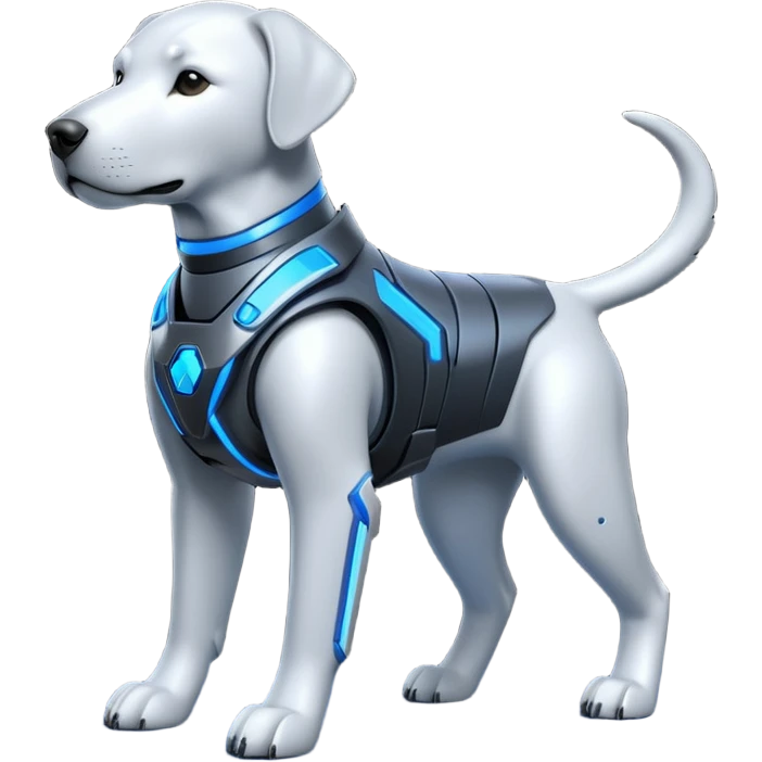 cyber labrador with tech armor and neon highlights emoji