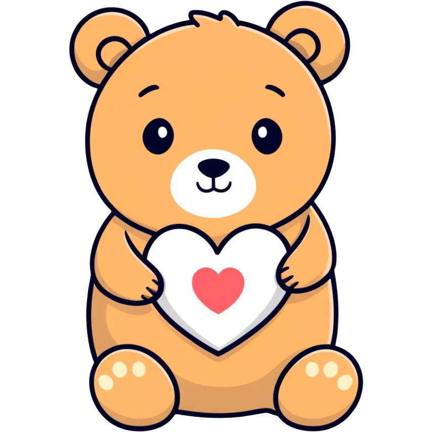bear holding a white heart emoji