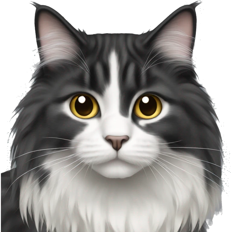 long haired cat black with white spot emoji