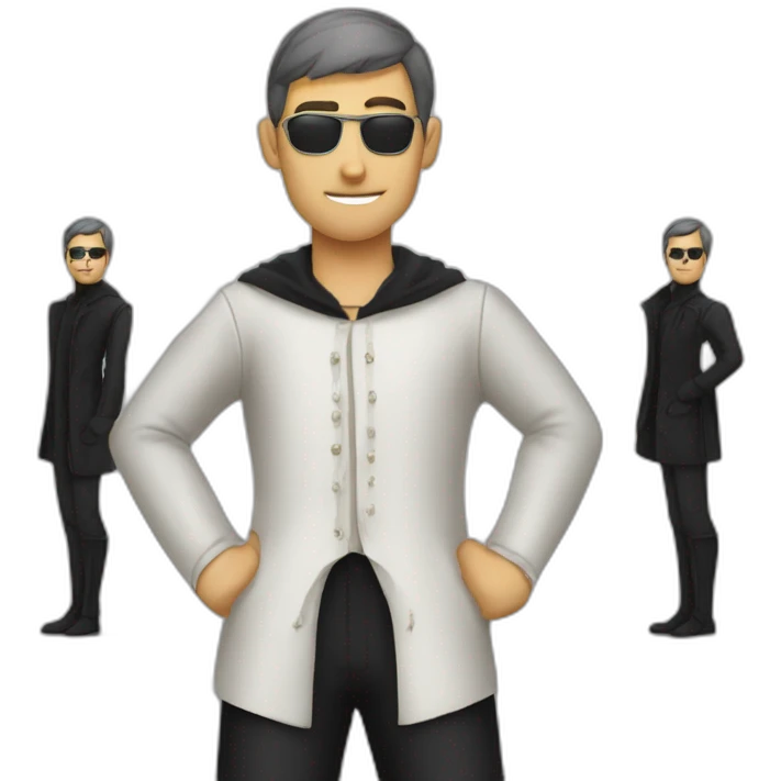 medieval evil spy putting normal clothes over a black suit emoji