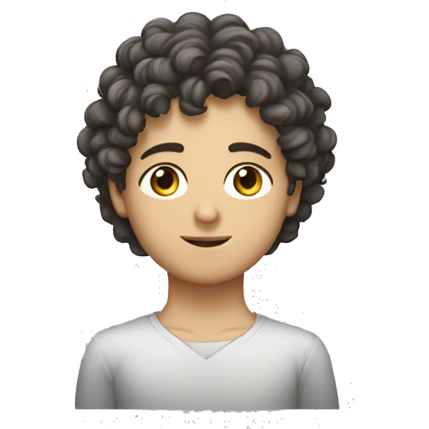Iranian white boy with curly hair, small lips, dark eyes, putting off shoulders emoji