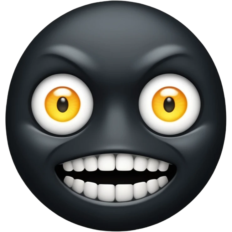 An all black scene with two blowing white eyes and teeth emoji