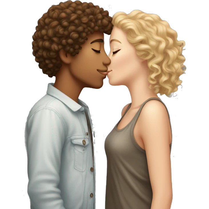 White boy kissing White girl with curly hair emoji