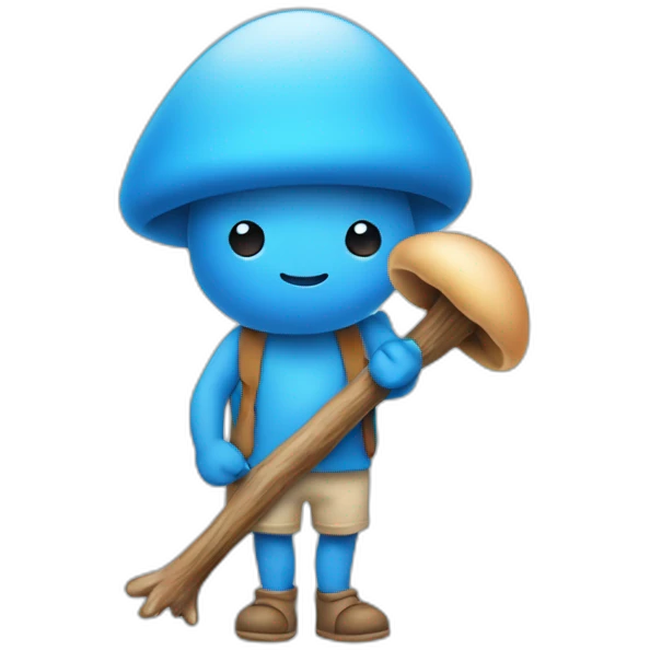  Cute Blue human NO ears wearing a mushroom cap carrying a stick in one arm standing on two legs emoji