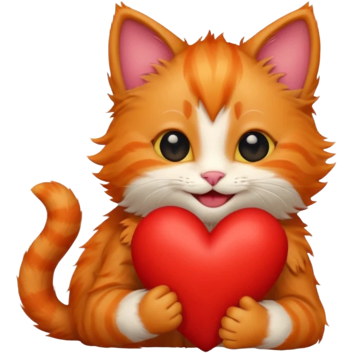 The ginger kitten is hugging a heart, very happy and smiling. emoji