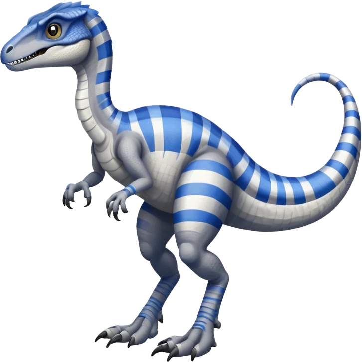 Gray velociraptor with 1 blue stripe on it's back 2 arms 2 legs and 1 tail emoji