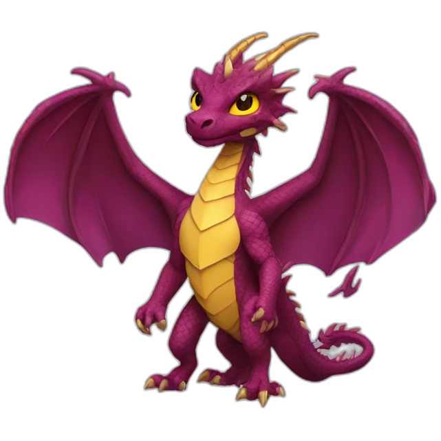 burgundy dragon with gold wings one violet eye and the other yellow emoji
