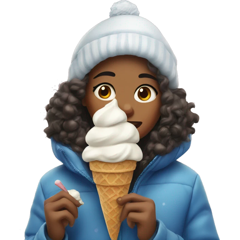 Girl eating ice cream in snow  emoji